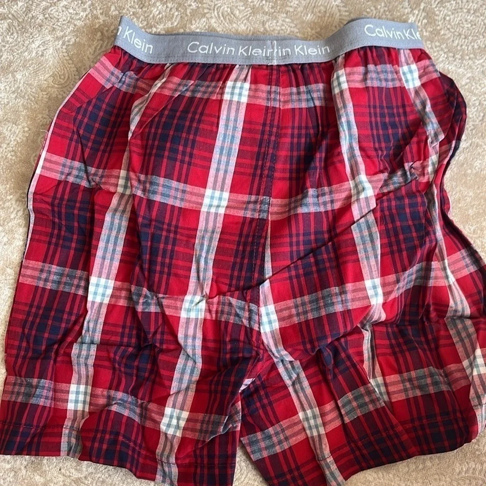 Brand New Calvin Klein 2-Pack Boys Plaid Cotton Boxer Shorts Red Blue Underwear